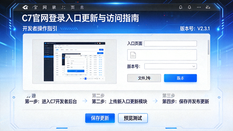 C7官网登录入口更新与访问指南公告配图 - 开发者在显示器前查看C7平台登录入口页面结构与跳转逻辑的场景
